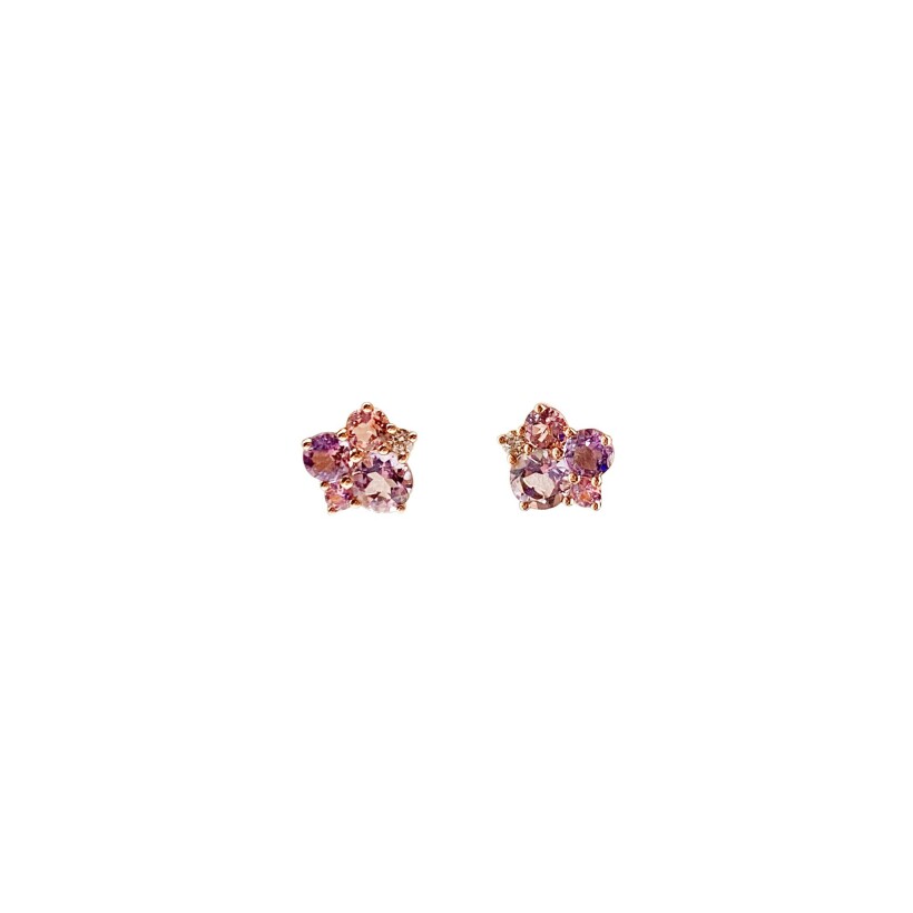 Boucles d'oreilles Isabelle Barrier en or rose, diamants naturels et pierres fines